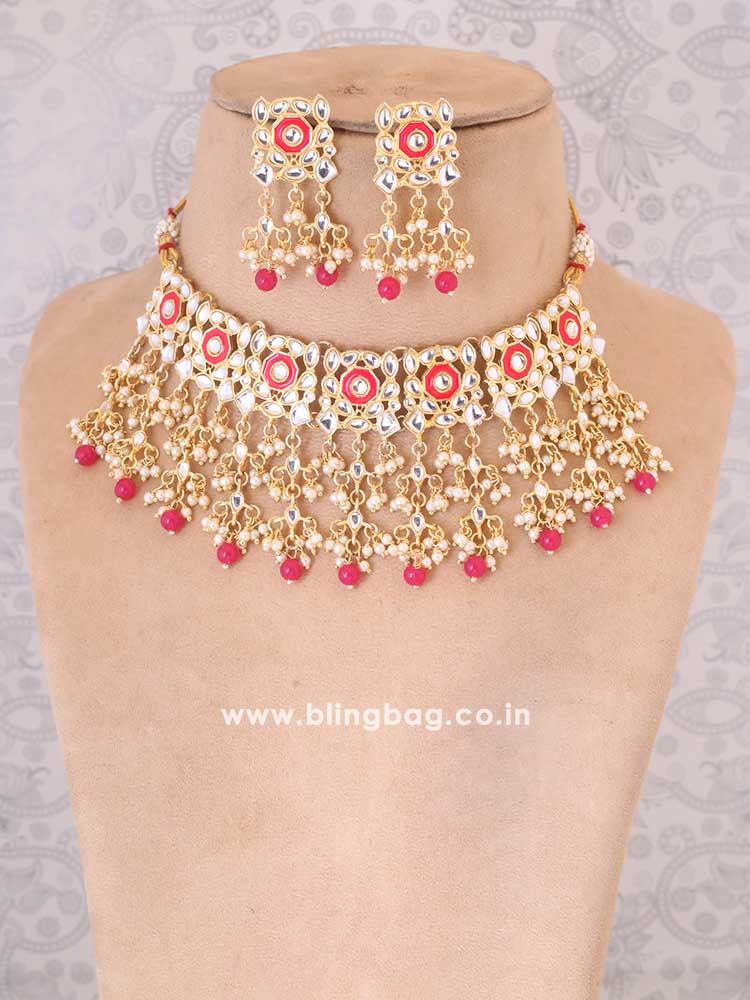 Red Samaria Kundan Jewellery Set - Image 2