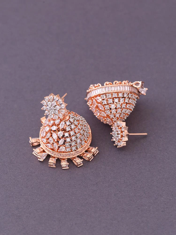 Rose Gold Evelyn Zirconia Jhumkis - Image 3