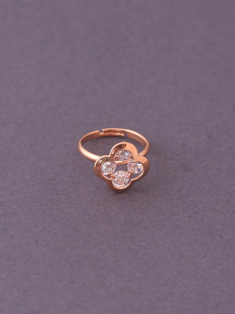 Rose Gold Indrika Adjustable Zirconia Ring - Image 3