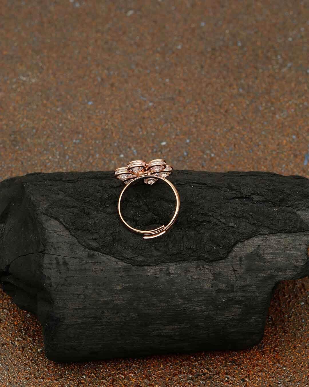 Rose Gold Shalini Adjustable Zirconia Ring - Image 2