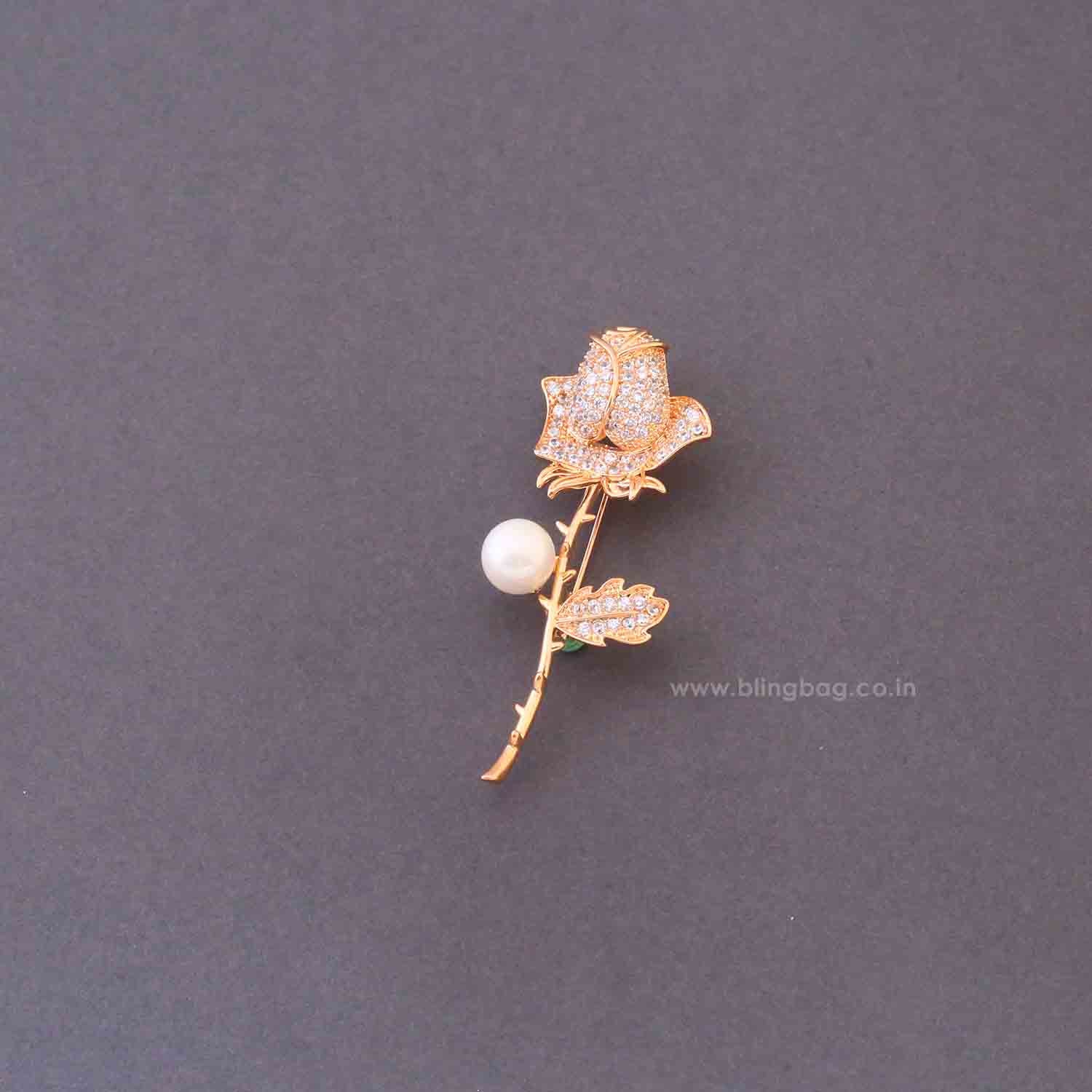 Rose Gold Sparkle Rose Brooch - Image 4