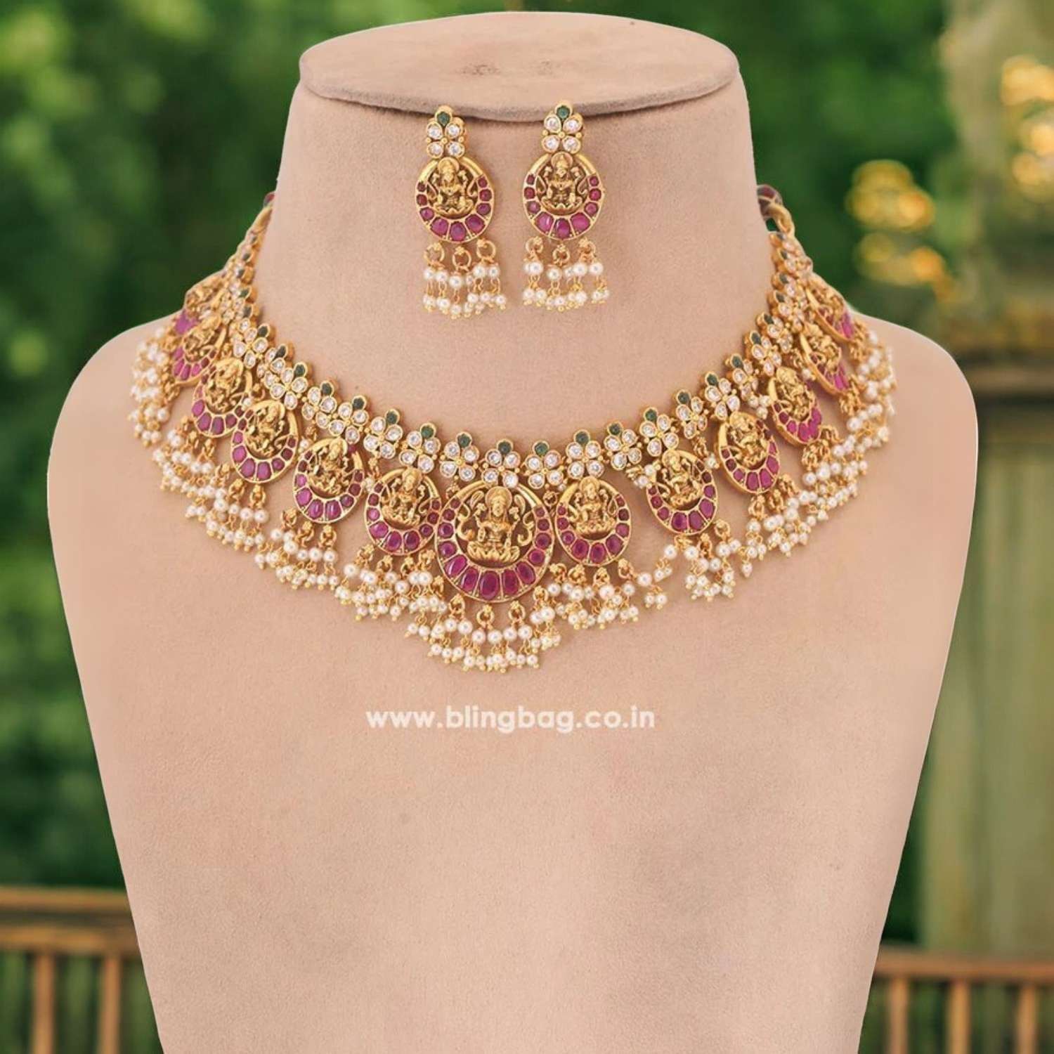 Ruby Bhuvaneshwari Temple Jewellery Set - Image 2