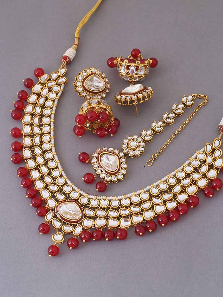 Ruby Kirti Kundan Jewellery Set - Image 4