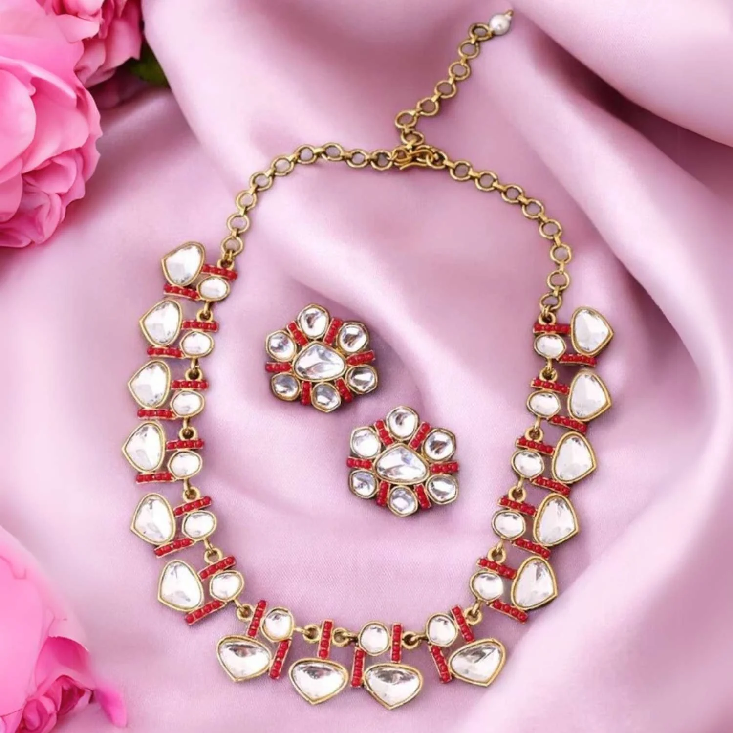 Ruby Padminii Kundan Jewellery Set