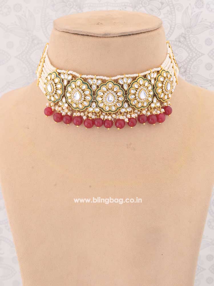 Ruby Pranami Kundan Jewellery Set - Image 2