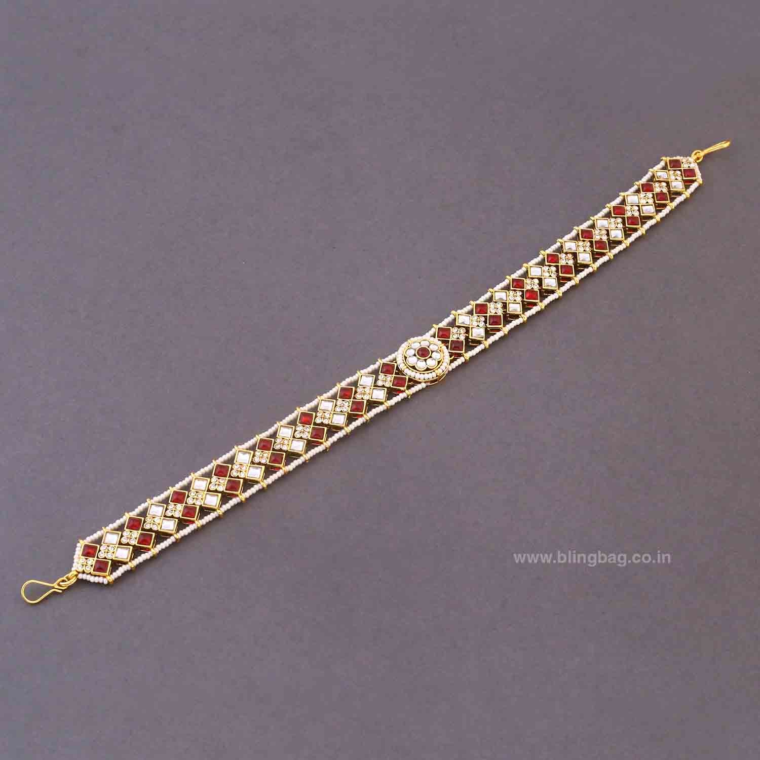 Maroon Ruvina Kundan Bridal Jewellery Set - Image 5