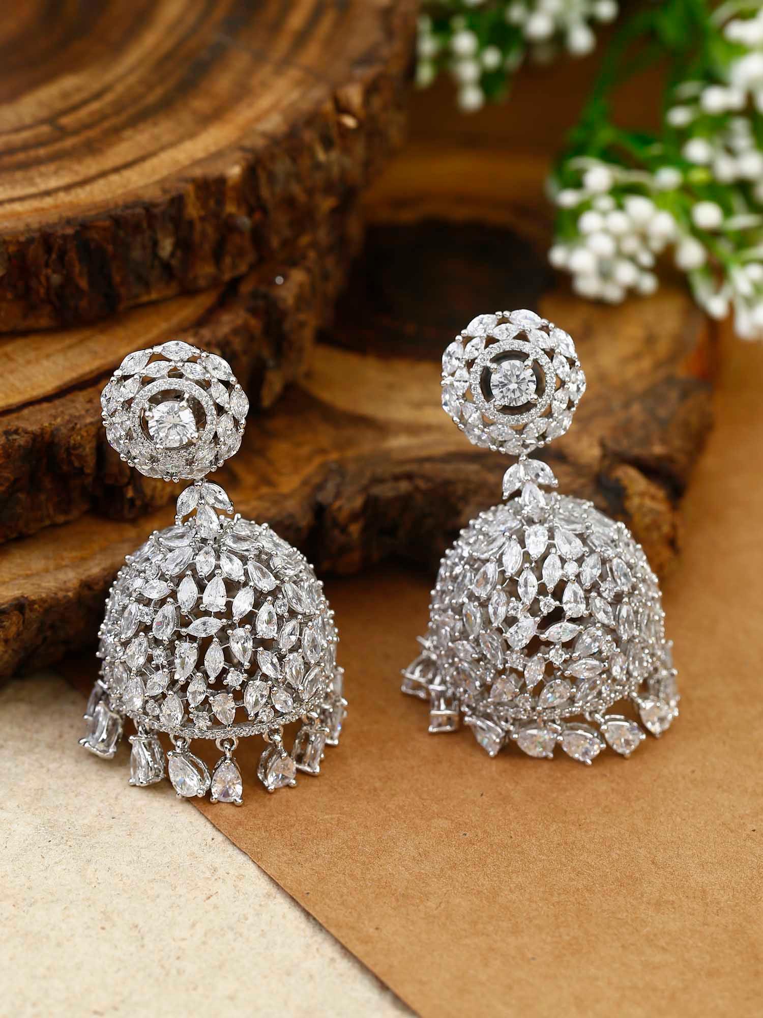 Silver Amara Zirconia Jhumkis - Image 2