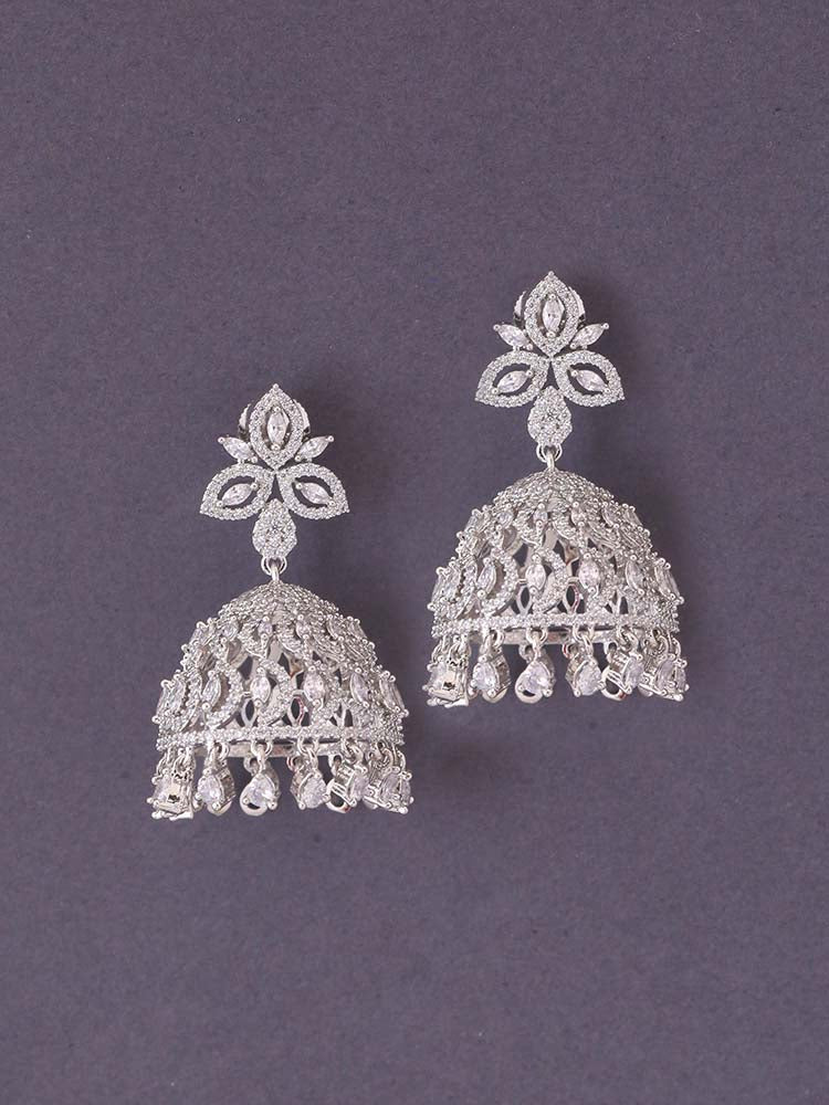 Silver Dren Zirconia Jhumkis - Image 3