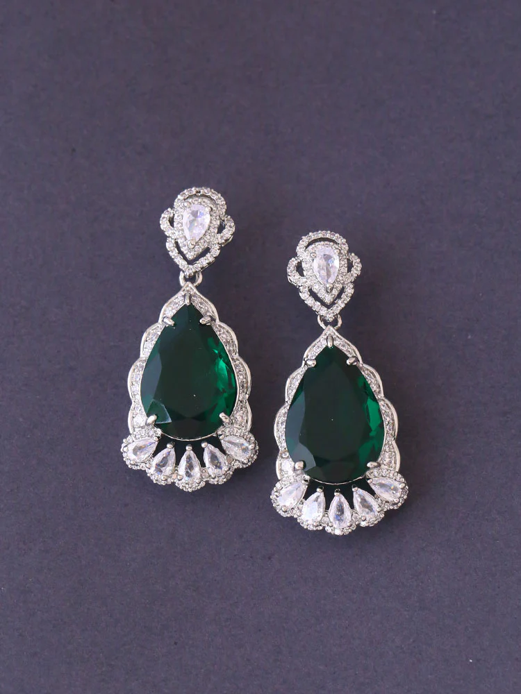 Silver Emerald Albana Zirconia Danglers - Image 2
