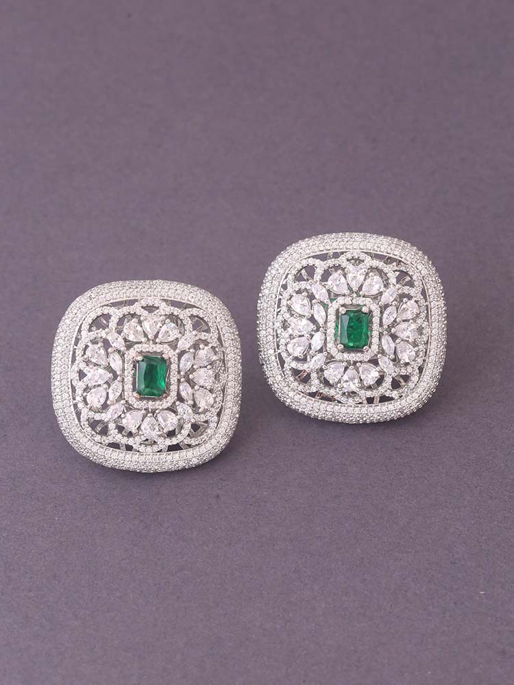 Silver Emerald Julie Zirconia Studs - Image 3