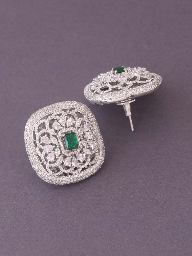 Silver Emerald Julie Zirconia Studs - Image 4