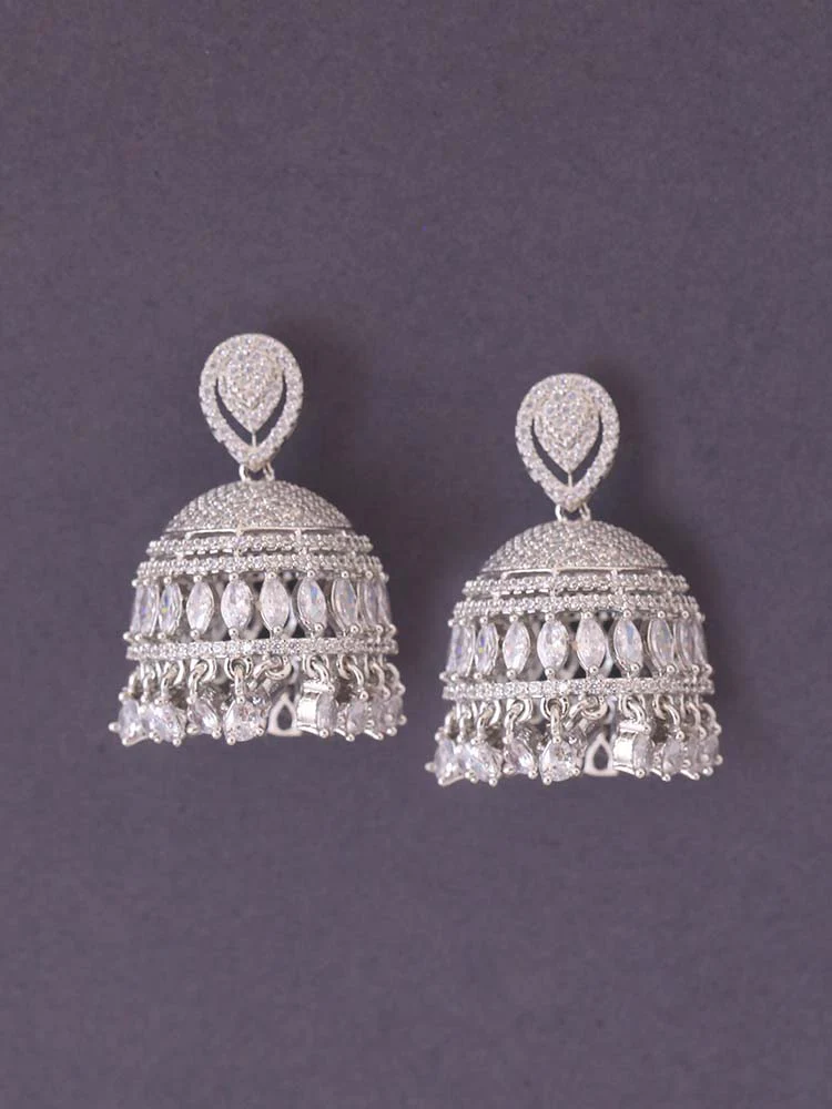 Silver Ennia Zirconia Jhumkis - Image 2