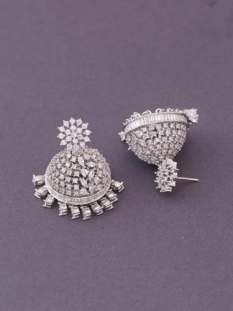 Silver Evelyn Zirconia Jhumkis - Image 3