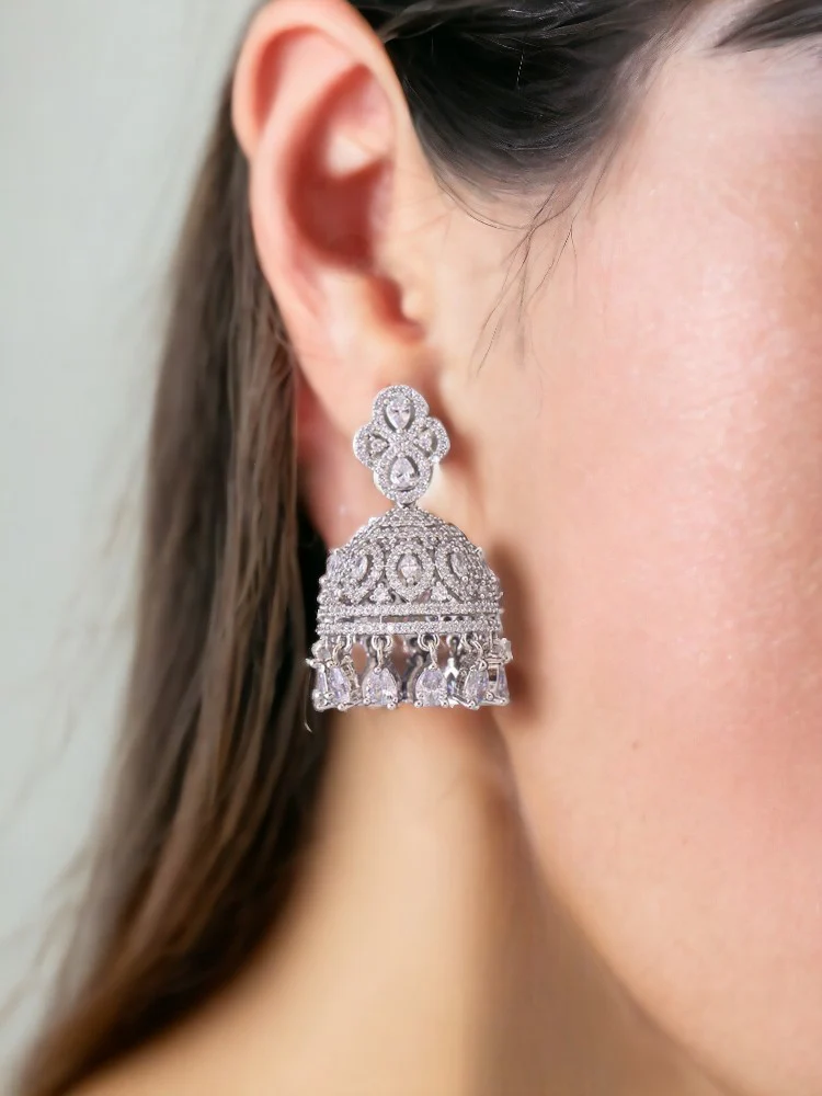 Silver Laurenza Zirconia Jhumkis - Image 2