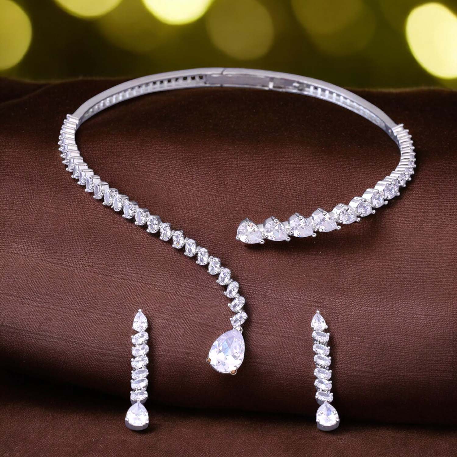 Silver Mehana Hasli Zirconia Jewellery Set