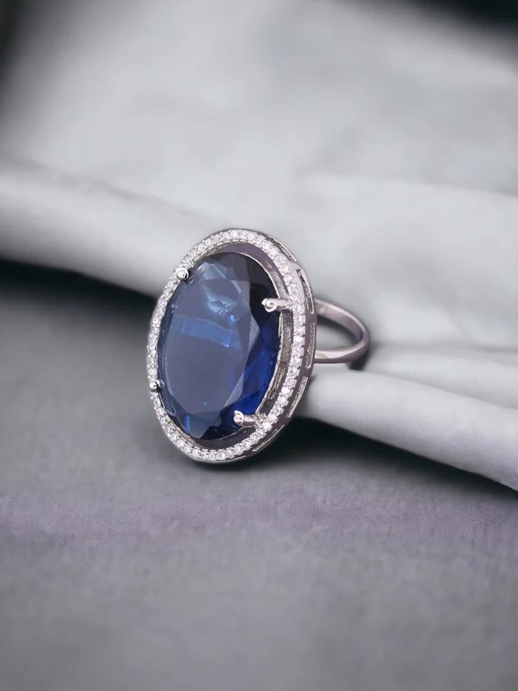 Silver Navy Estelle Zirconia Ring