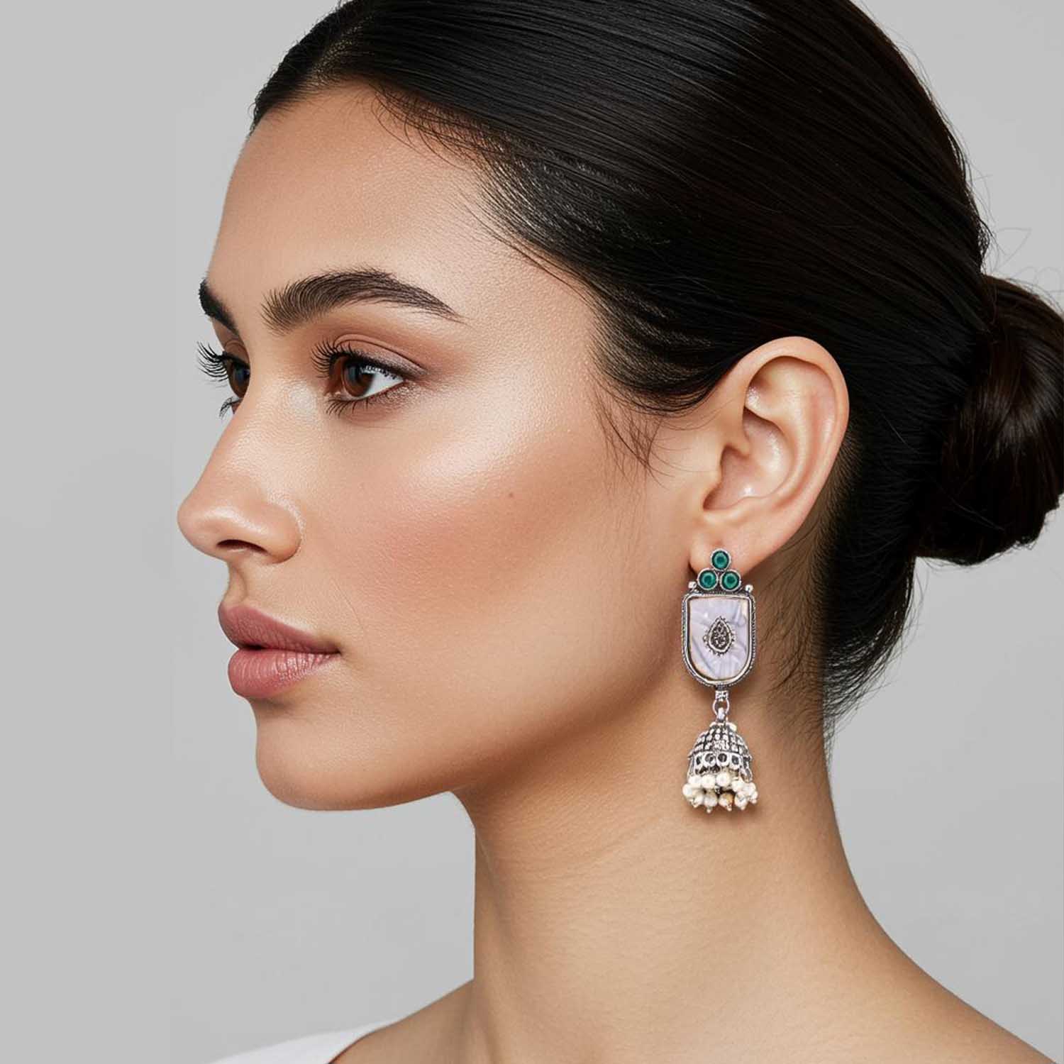 Silver Rajmini Oxidised Jhumkis - Image 2