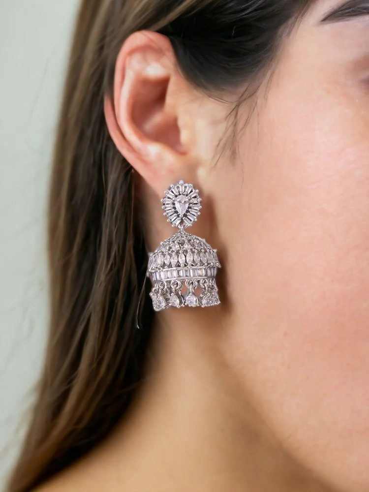 Silver Tayba Zirconia Jhumkis - Image 2