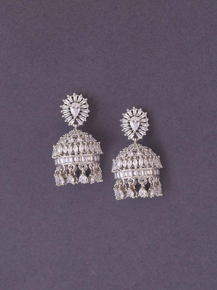 Silver Tayba Zirconia Jhumkis - Image 3