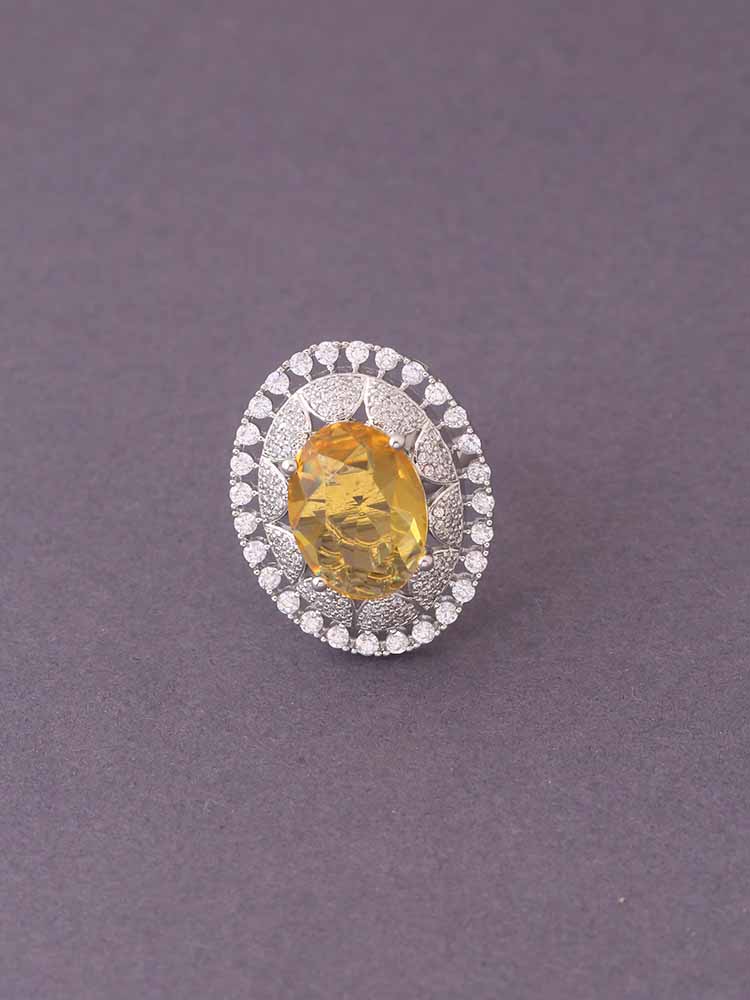 Silver Yellow Blanche Zirconia Adjustable Ring - Image 2