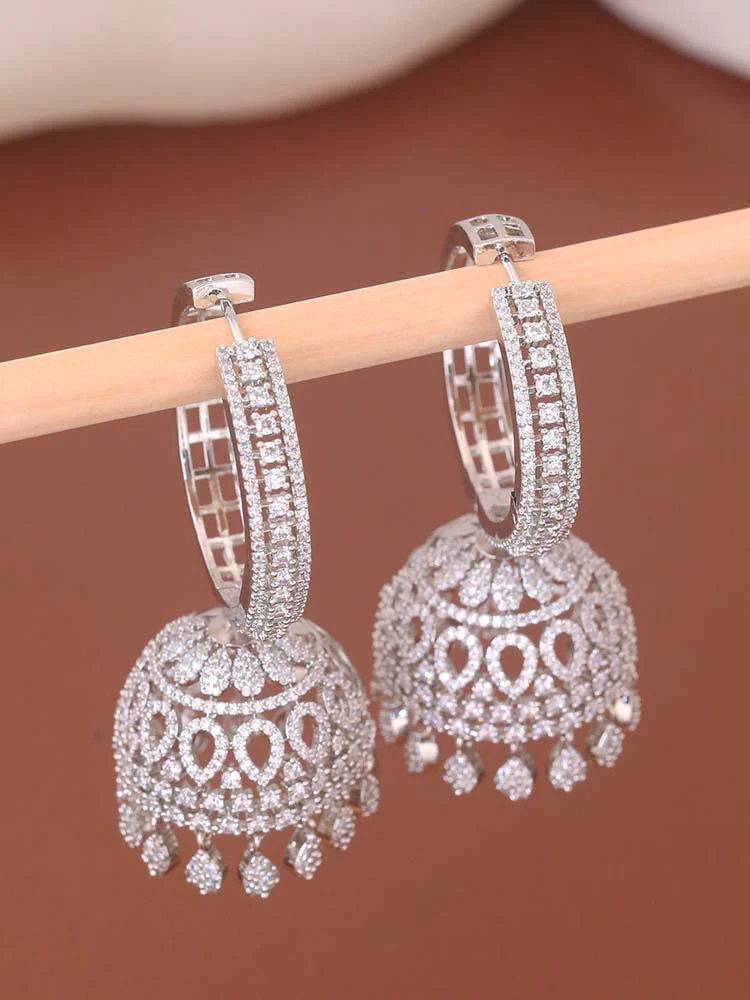 Silver Zerina Zirconia Jhumkis