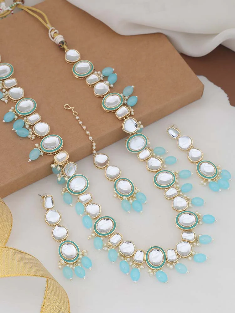 Turquoise Aakansha Kundan Jewellery Set - Image 2