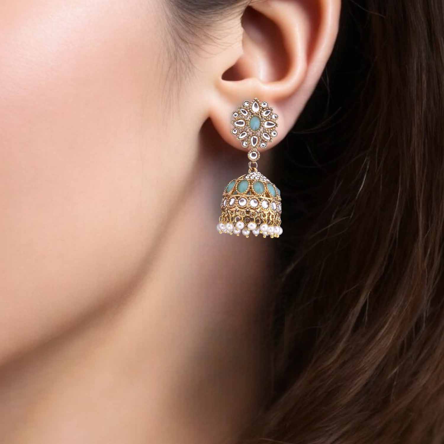 Turquoise Ahati Jhumkis - Image 2
