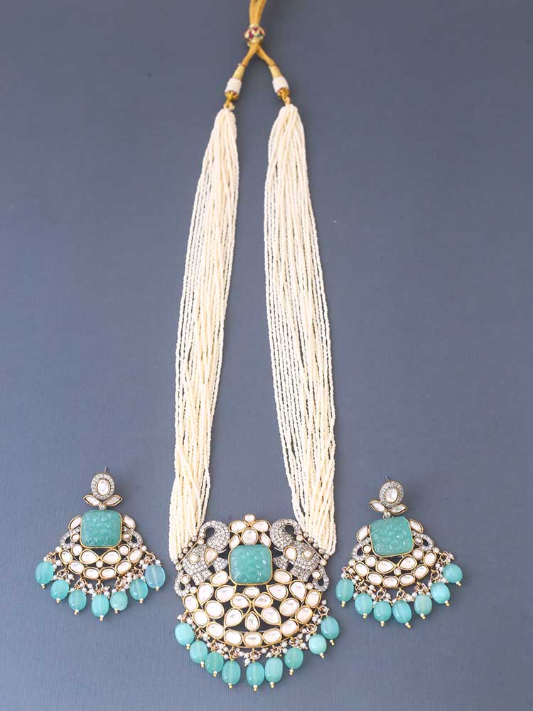 Turquoise Atharvani Kundan Jewellery Set - Image 3