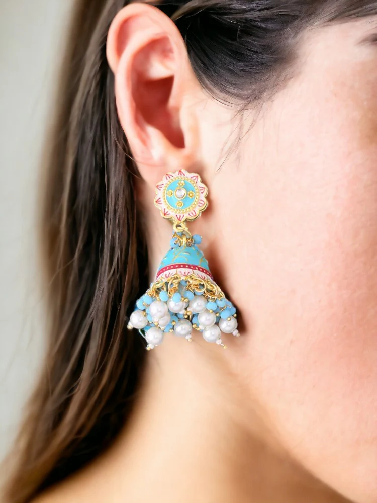 Turquoise Dulari Jhumkis - Image 2