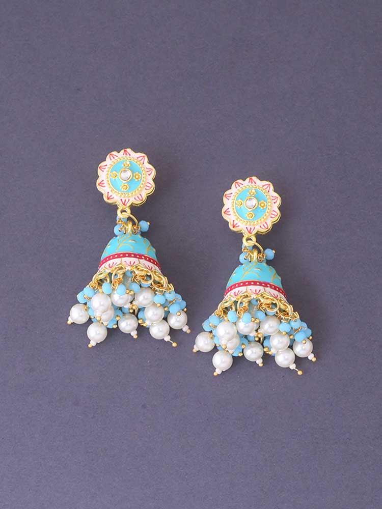 Turquoise Dulari Jhumkis - Image 3