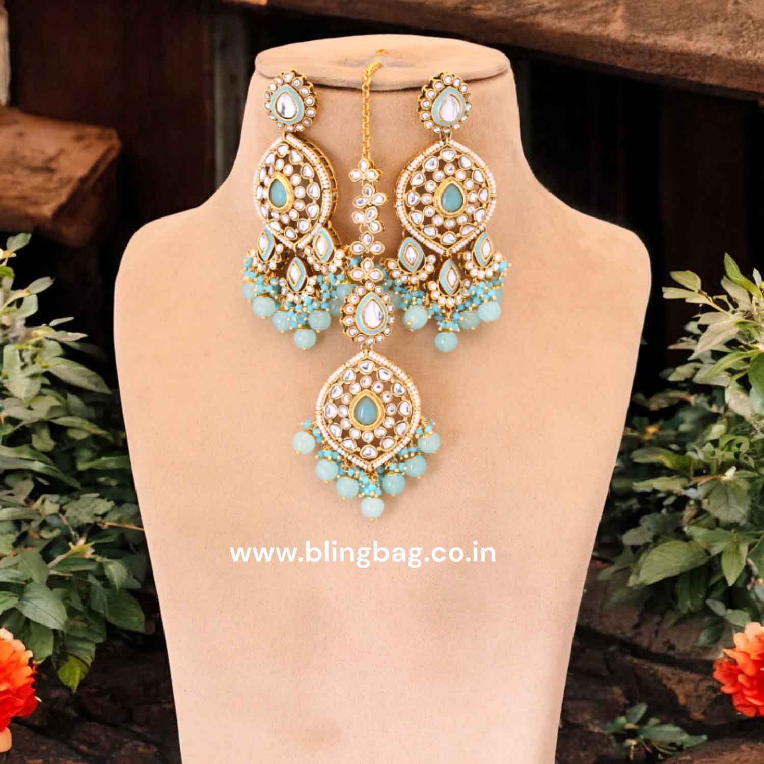 Turquoise Kusum Maang Tikka Set - Image 2
