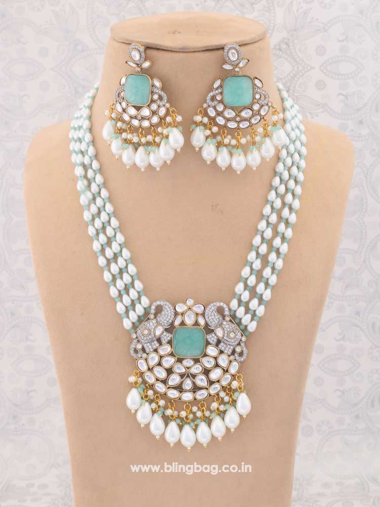 Turquoise Maanya Kundan Jewellery Set - Image 2