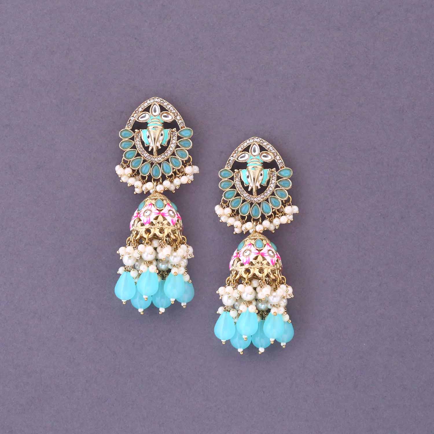 Turquoise Madhumita Jhumkis - Image 3
