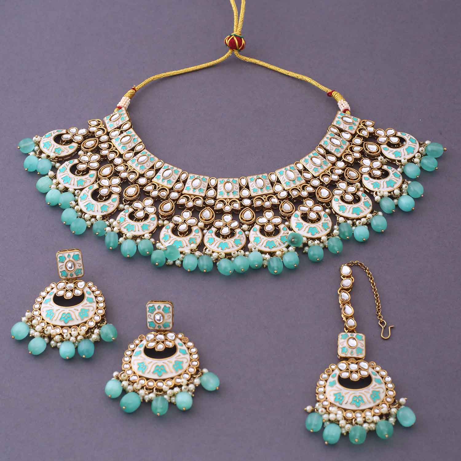 Turquoise Maniaa Kundan Jewellery Set - Image 3