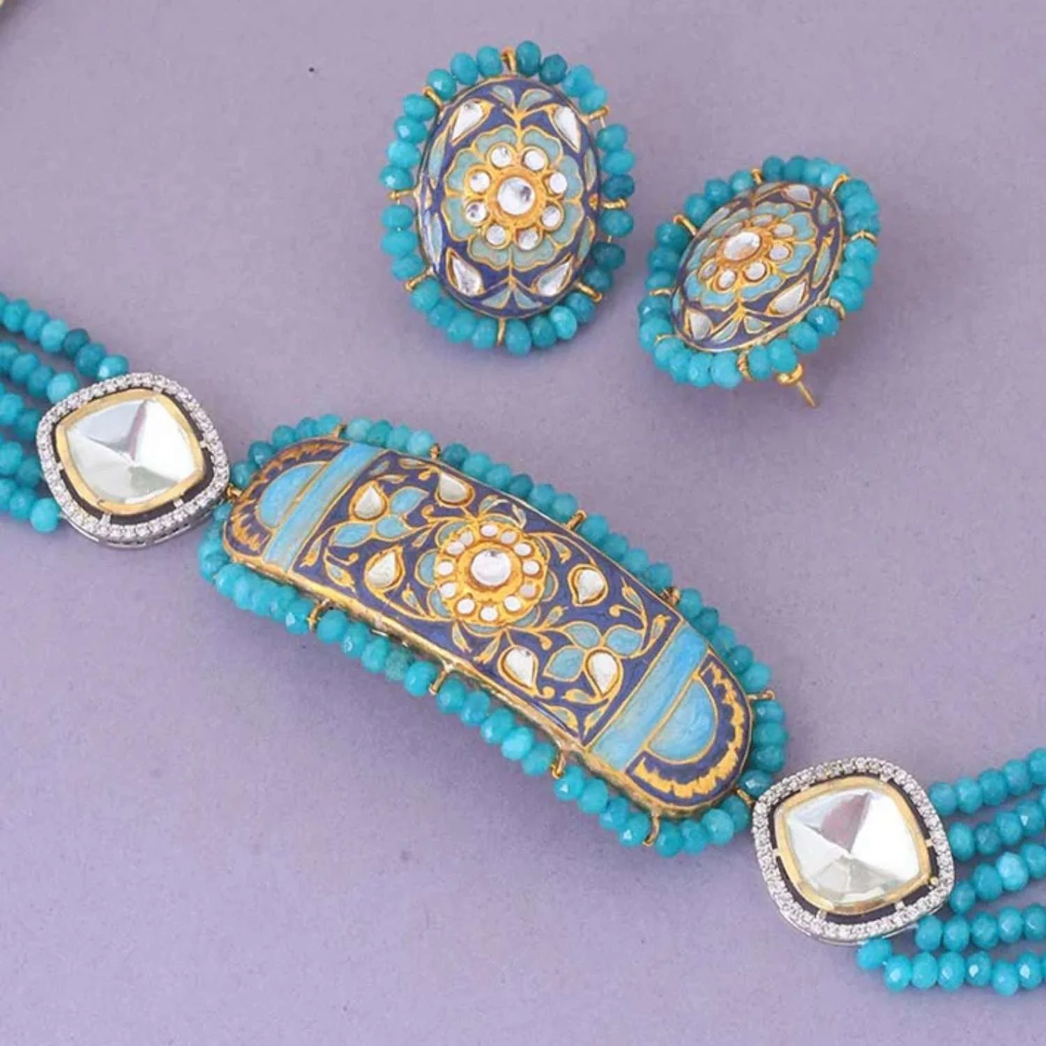 Turquoise Minnie Kundan Jewellery Set - Image 4