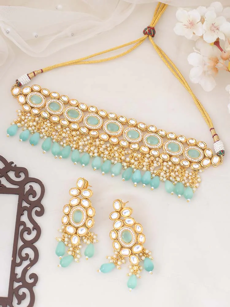 Turquoise Minoo Kundan Jewellery Set