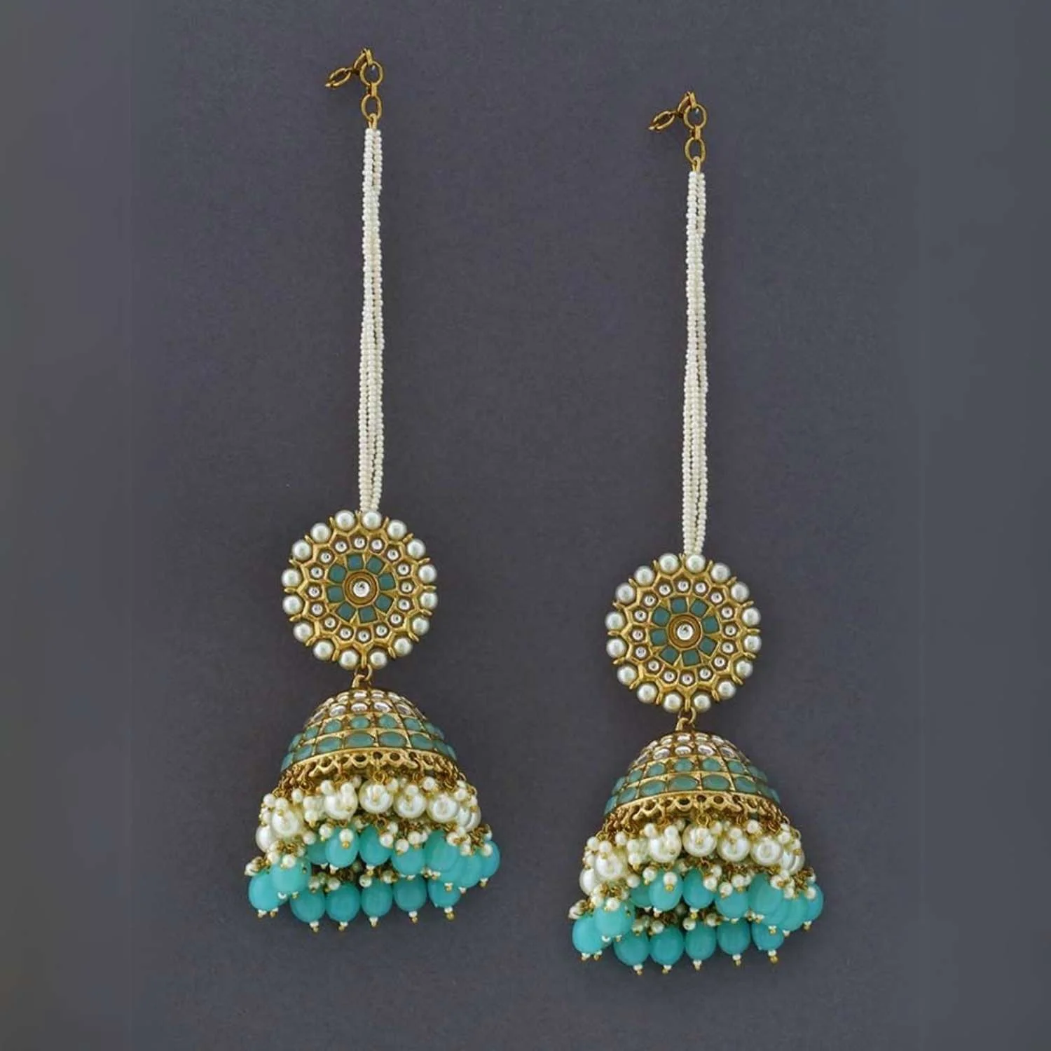 Turquoise Mrinali Sahara Jhumkis - Image 2