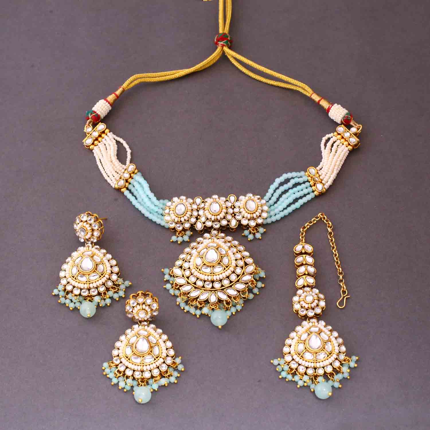 Turquoise Nayra Kundan Jewellery Set - Image 4