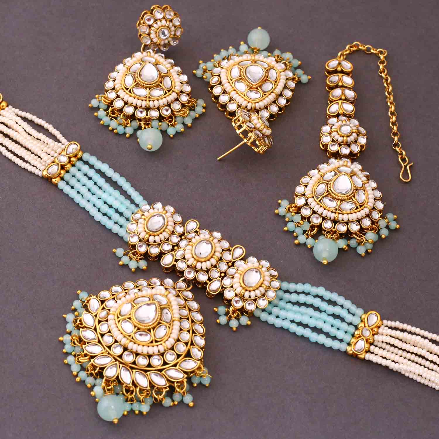 Turquoise Nayra Kundan Jewellery Set - Image 5
