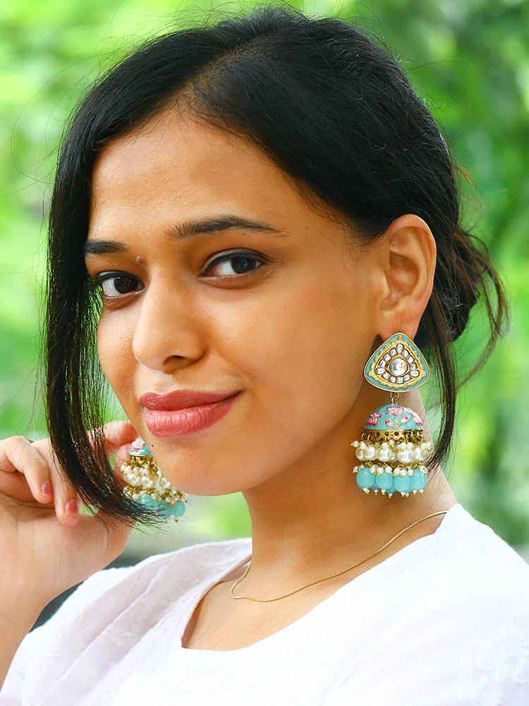 Turquoise Rangeeli Jhumkis - EOSS - Image 2