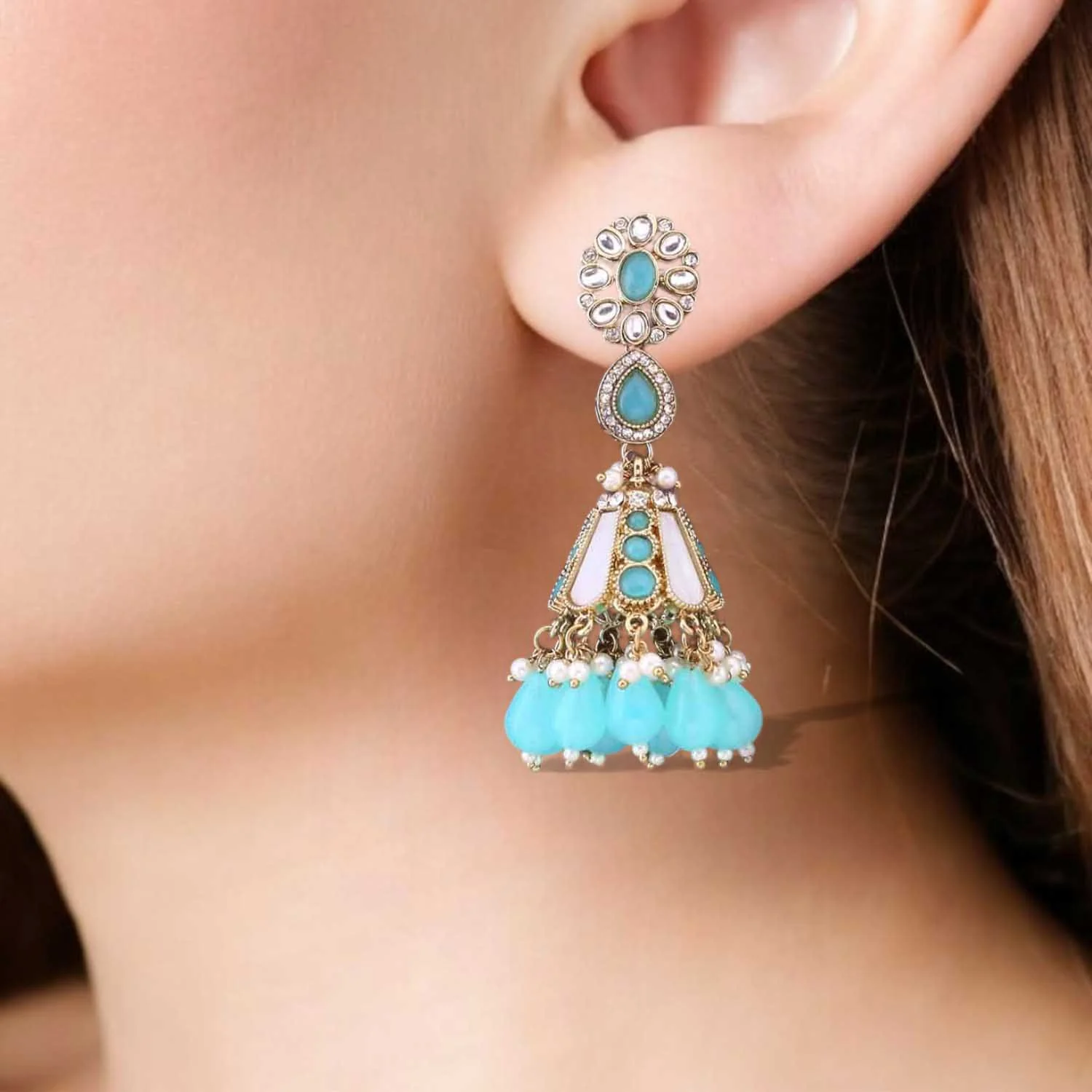 Turquoise Ritika Jhumkis - Image 2