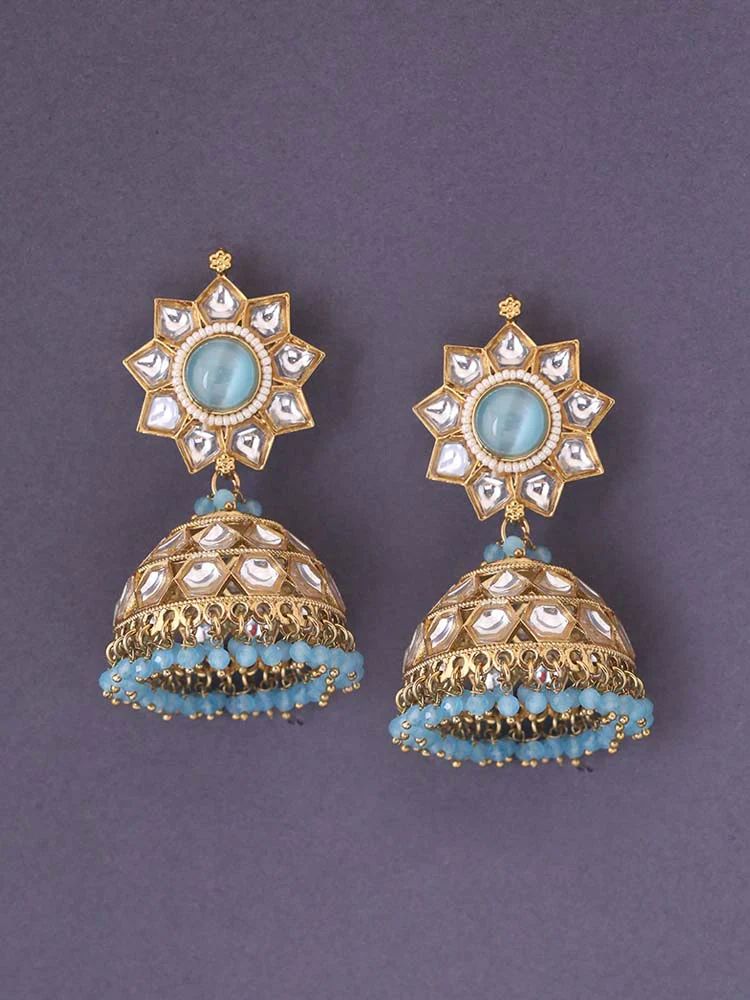 Turquoise Visha Ethnic Jhumkis - Image 3