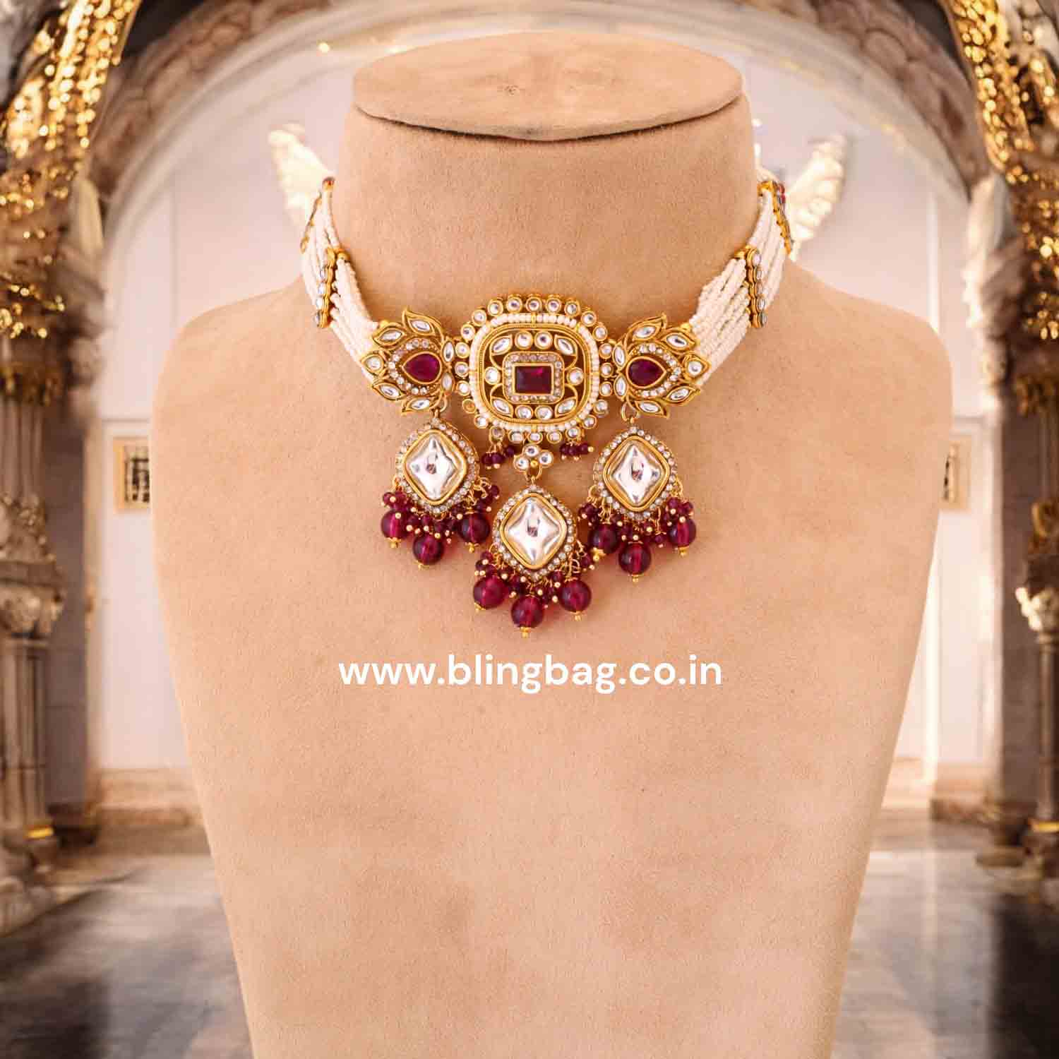 Wine Aashi Kundan Jewellery Set - Image 2