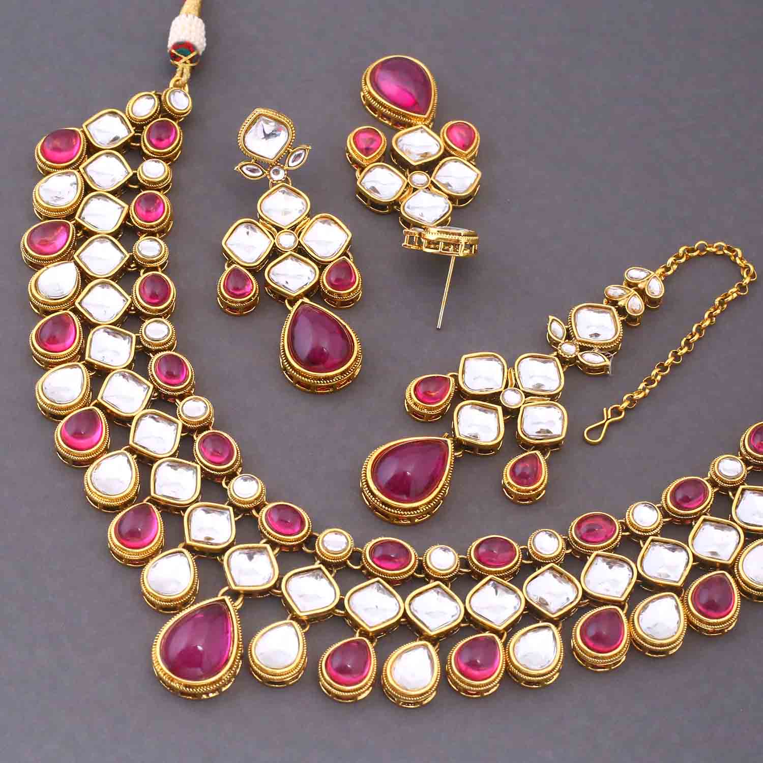 Wine Ahlami Kundan Jewellery Set - Image 5