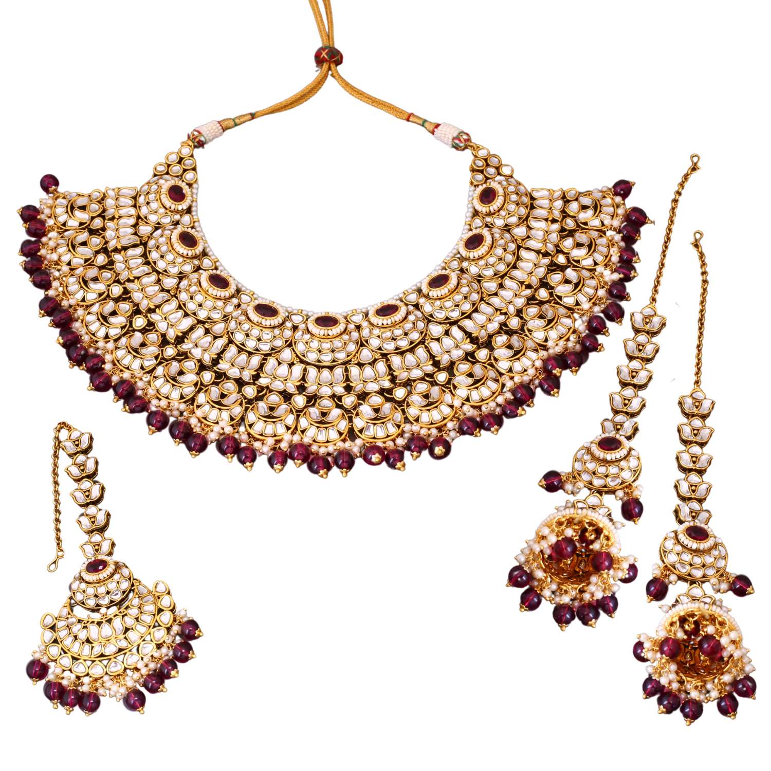 Wine Asmita Kundan Jewellery Set - Image 4