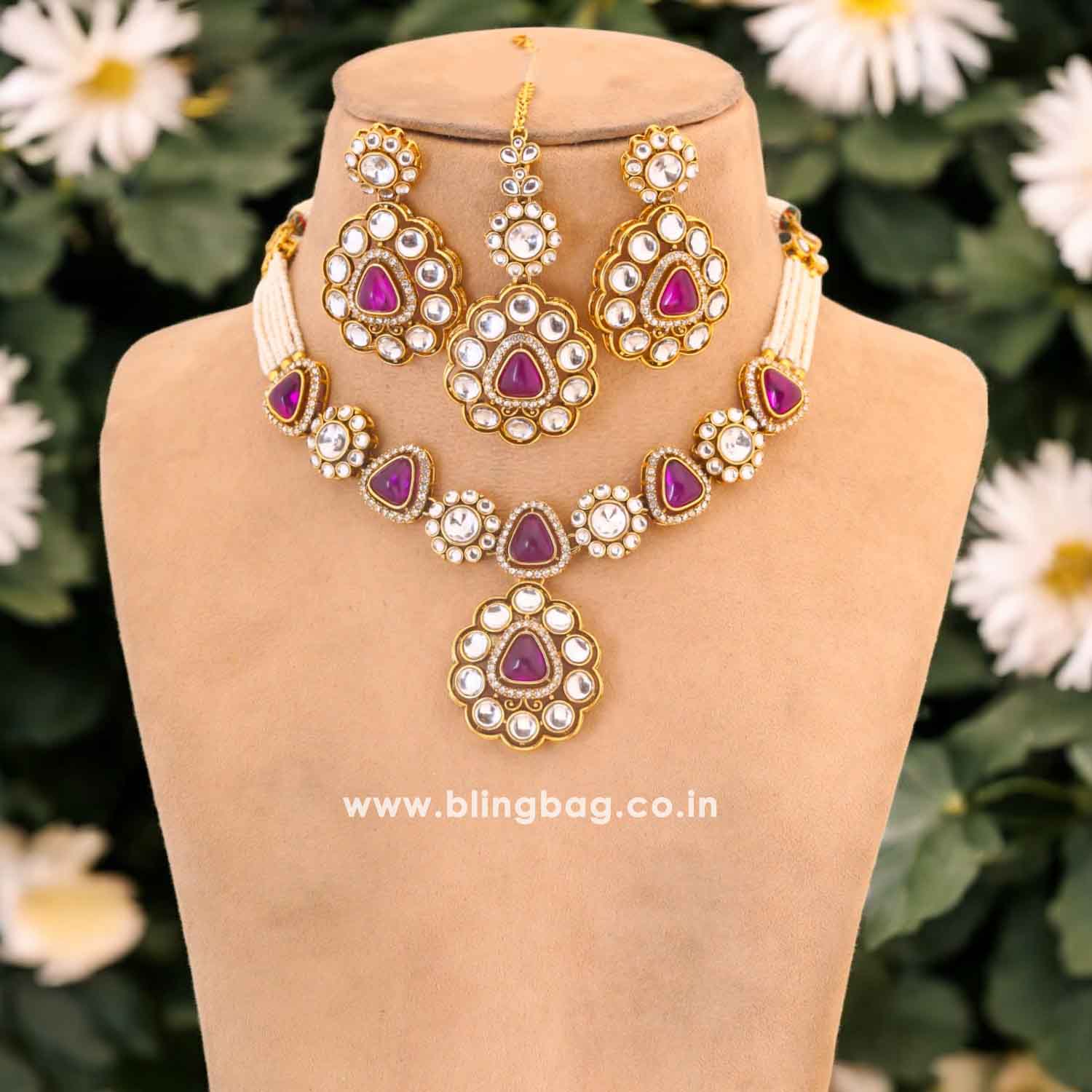 Wine Dhivyashi Kundan Jewellery Set - Image 2